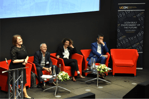 Louise Ellison, Ben Bolgar, Misa von Tunzelman and Craig Bennett on stage answering questions from the audience