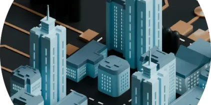 Buildings visualised on a circuit board, episode 25 'Can AI help Britain build faster?'