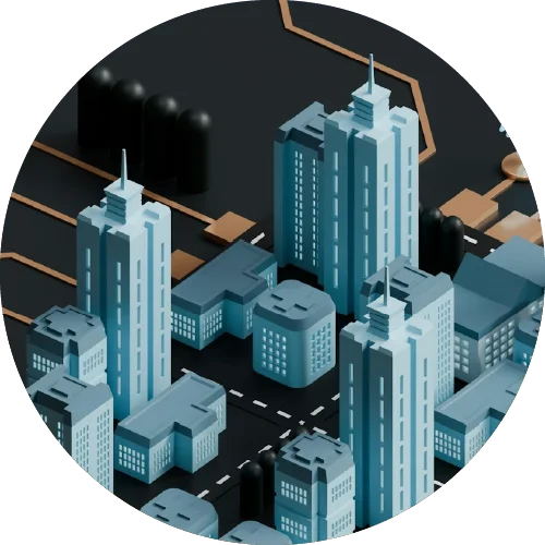 Buildings visualised on a circuit board, episode 25 'Can AI help Britain build faster?'